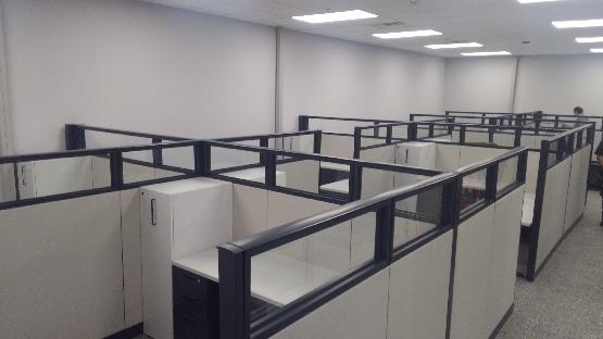 Bank of refurbished Steelcase Answer cubicles installed in a corporate office