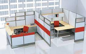 Red and white cubicles with grommet panels