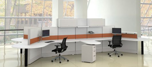 Open plan workstation pod with chairs