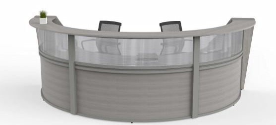 Curved reception desk with glass screens