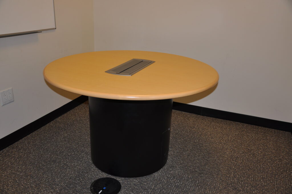 Vecta 48″ round table w/power — used tables for sale in DFW from Eggleston Office
