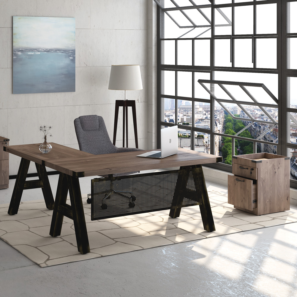 Office desks, executive desks, casegoods, and reception furniture